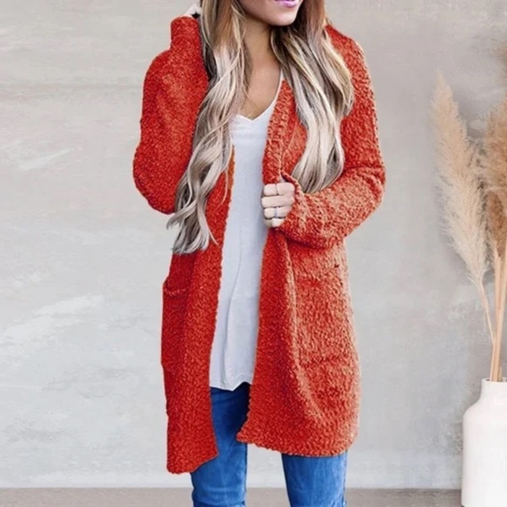 Hippie Rose Vibrant Rust Orange Cozy Cardigan - NWT - Picture 1 of 10